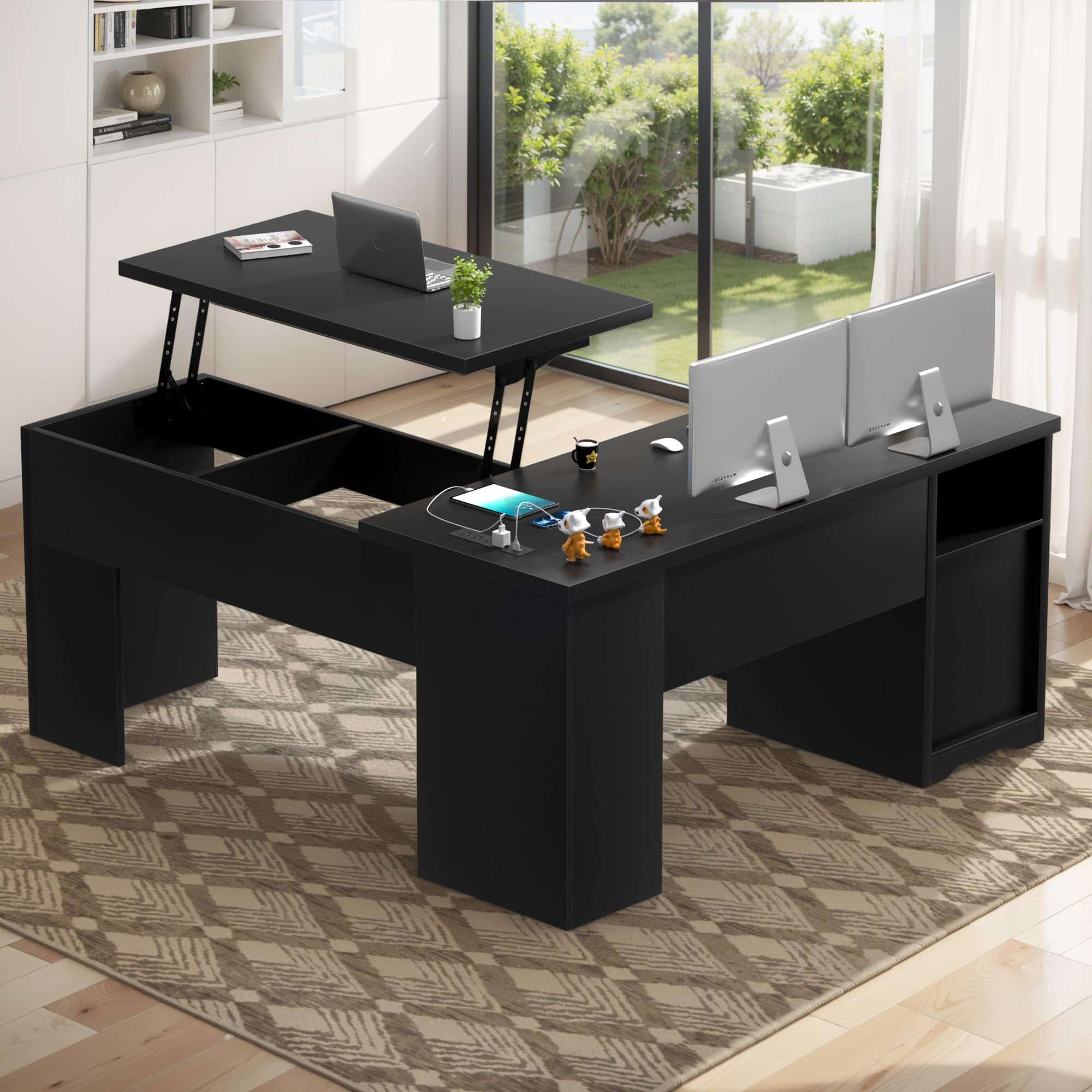 L Shaped Standing Desk with Drawers