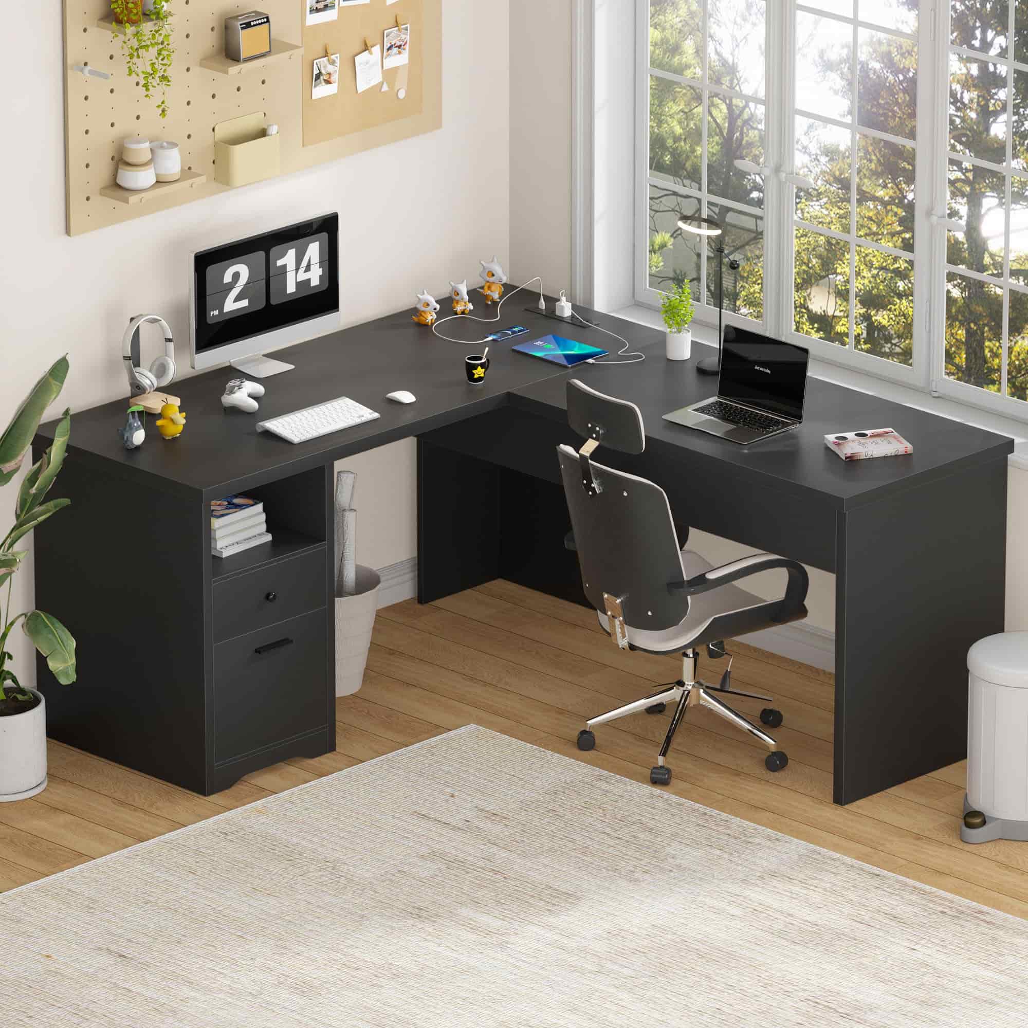 L Shaped Standing Desk with Drawers