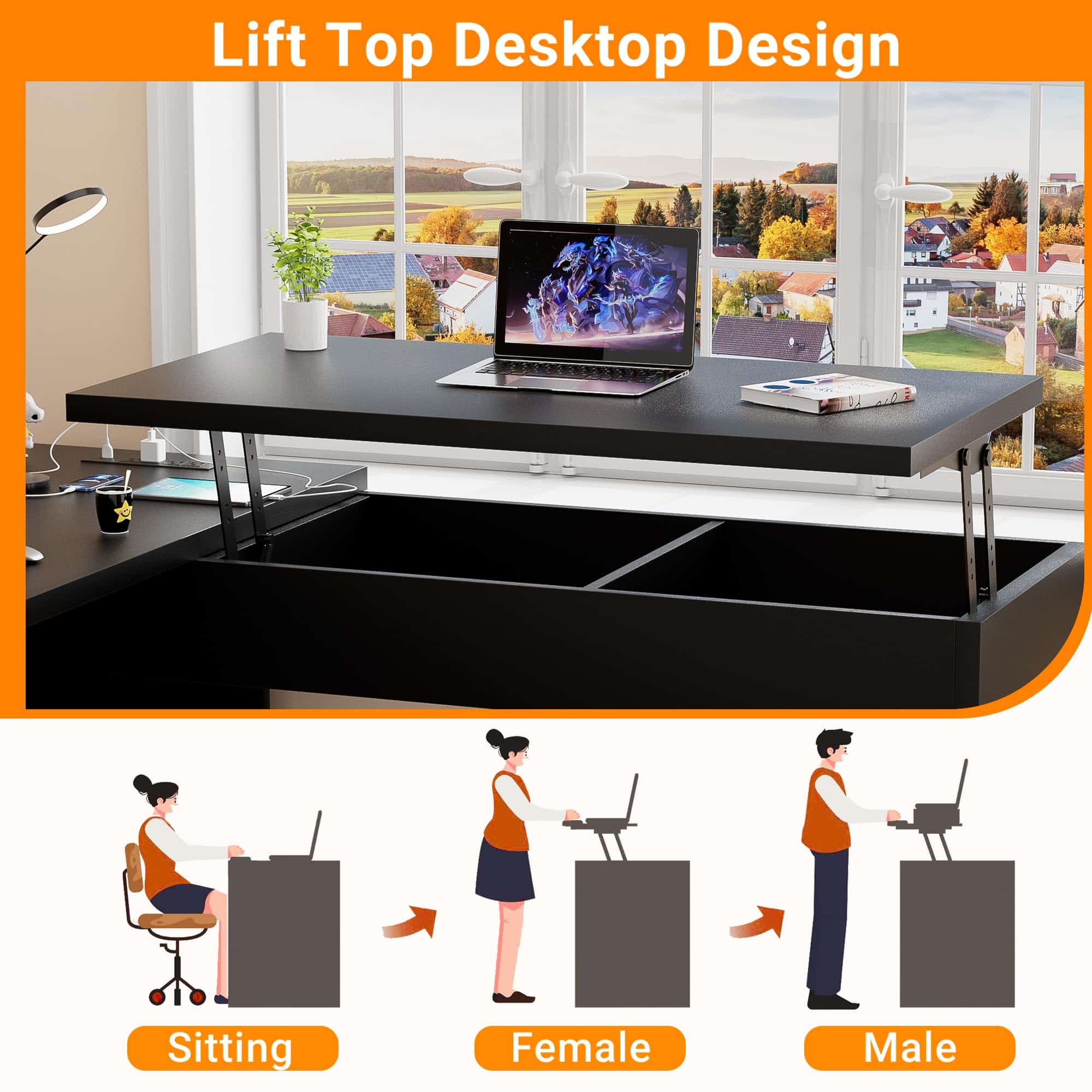 L Shaped Standing Desk with Drawers
