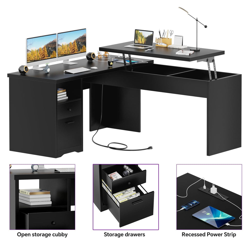 L Shaped Standing Desk with Drawers