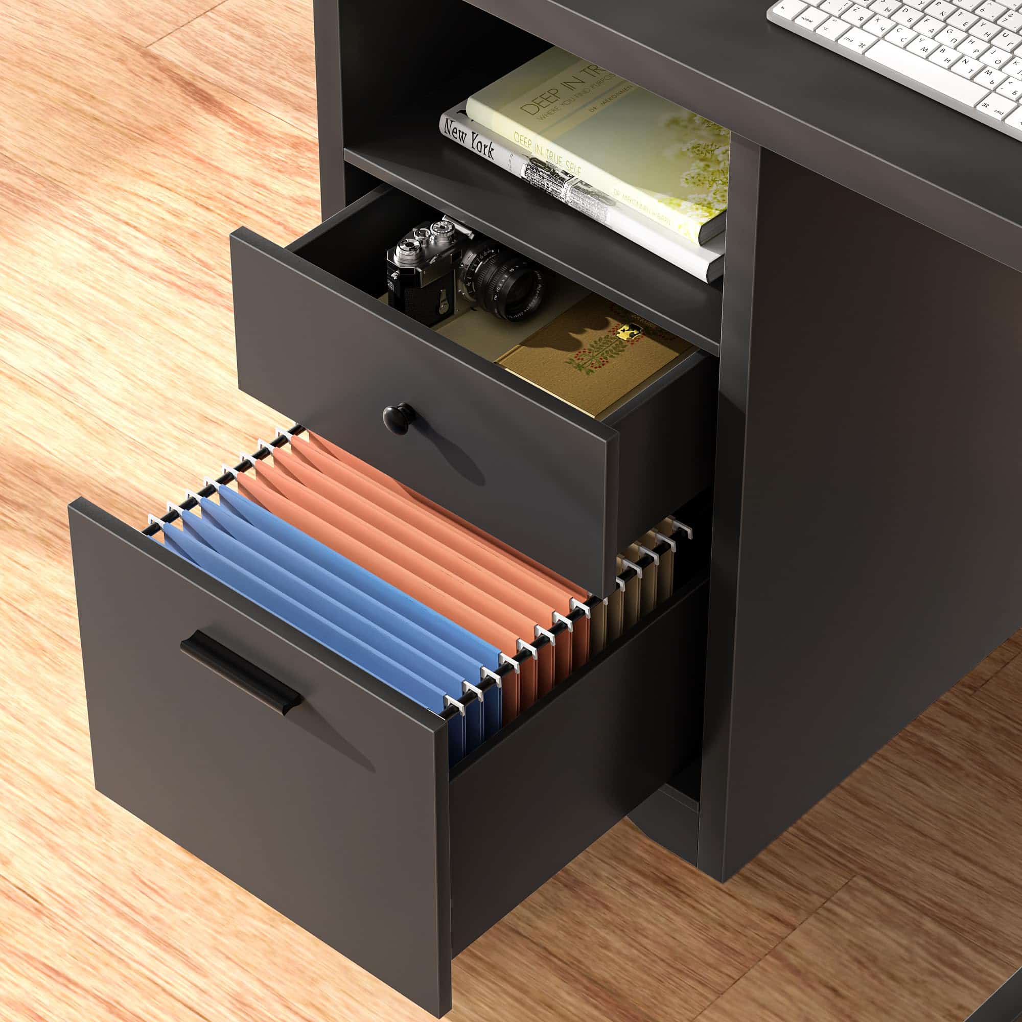 L Shaped Standing Desk with Drawers