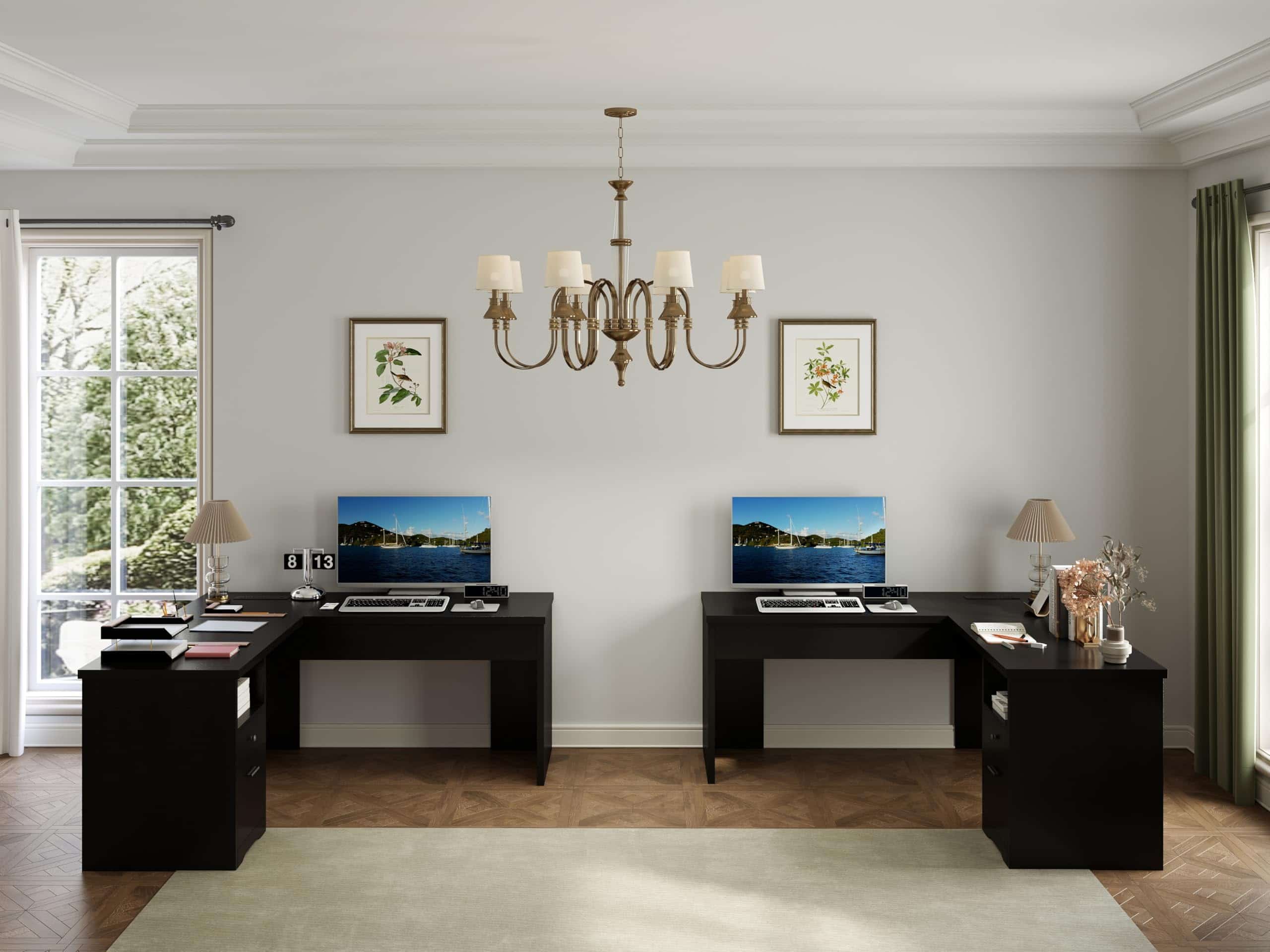 L Shaped Standing Desk with Drawers