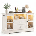 55 Inch Buffet Cabinet with Power Outlets, Coffee Bar with 2 Drawers, RGB LED Lights, Tempered Glass Doors & Adjustable Shelves, Modern Farmhouse Sideboard Storage Cabinet