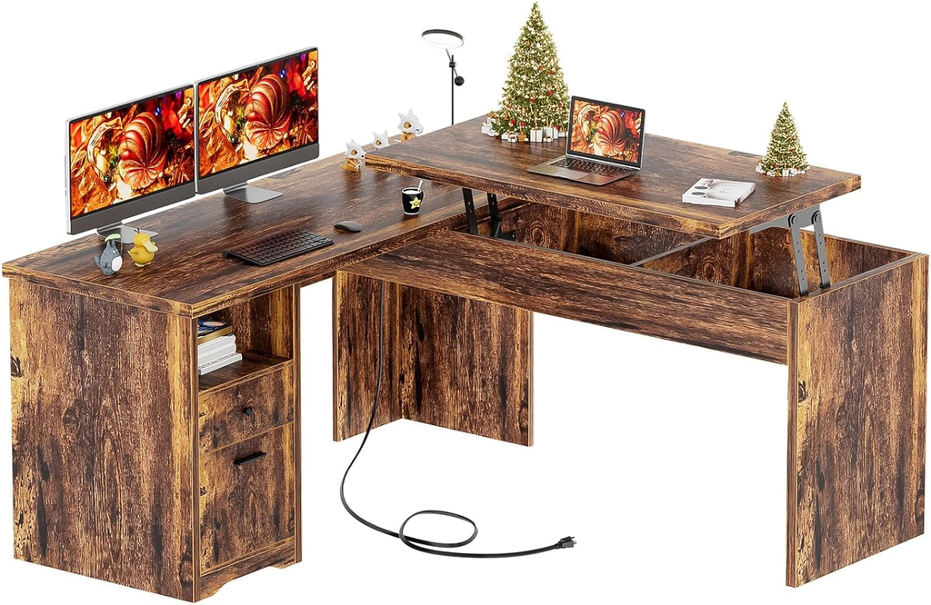 L Shaped Standing Desk with Drawers