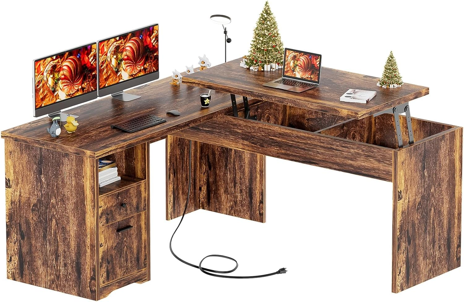 L Shaped Standing Desk with Drawers